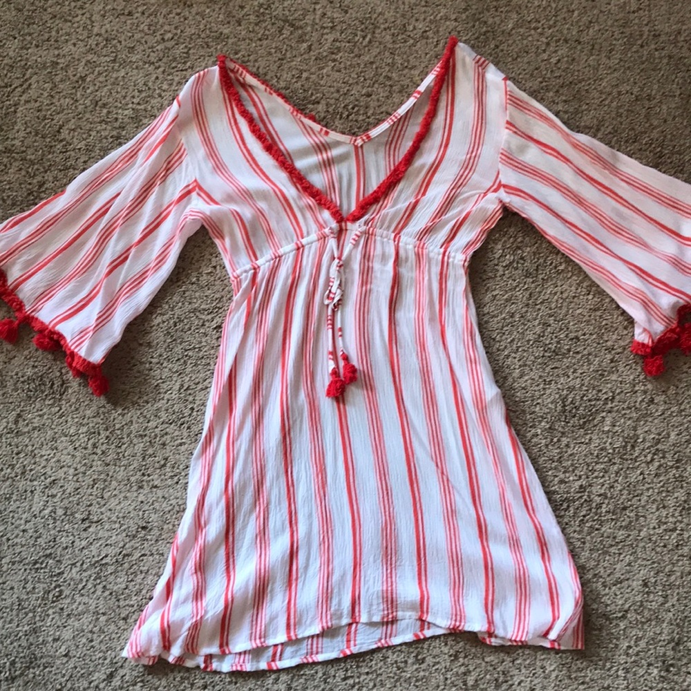 Beachgold swim cover, coral and white